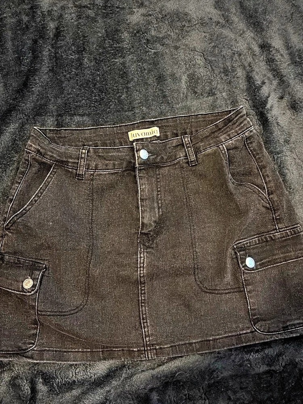 Luvamia Denim Cargo Mini Skirt Black